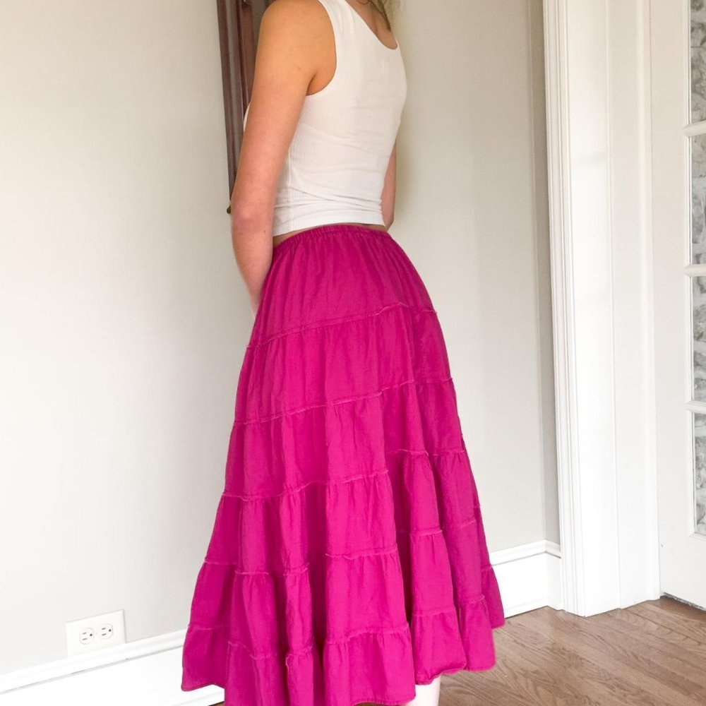 pink/magenta tiered flowy boho maxi skirt